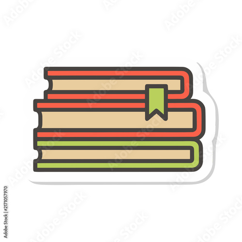 Stack of books with bookmark icon