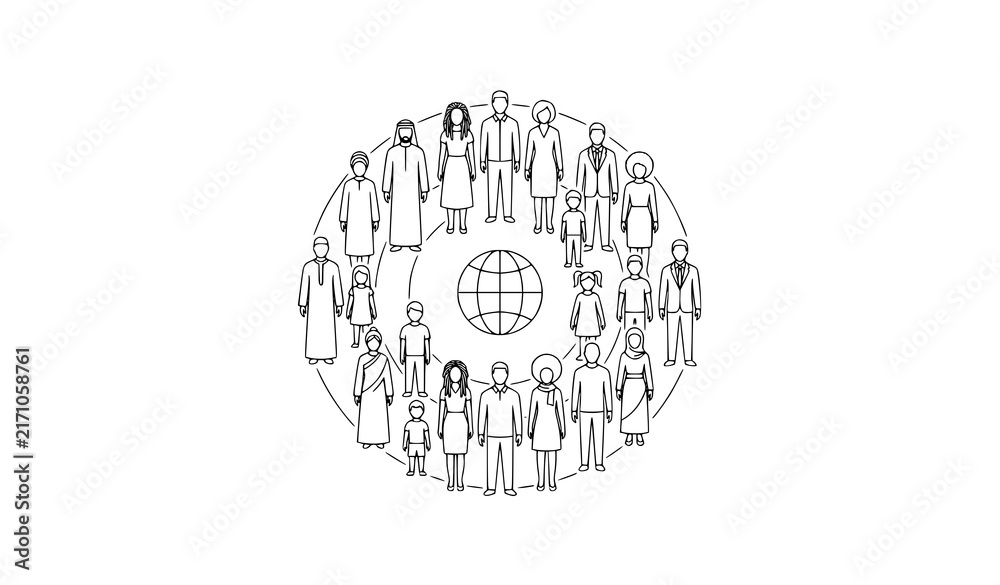 Obraz premium World Population Diversity Global People Minimalist Vector Illustration