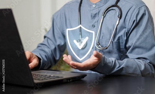Bild auf Leinwand Healthcare security, health insurance protection, patient safety, medical care and trusted service