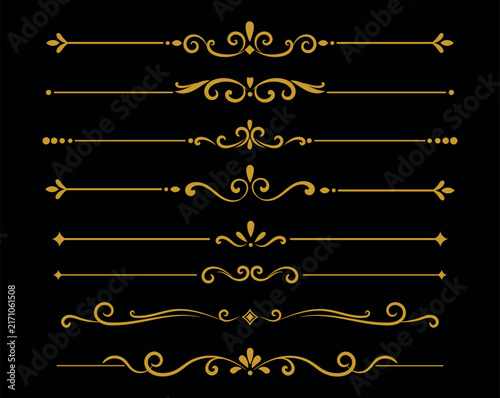 Golden vintage floral divider and ornament vector set featuring elegant decorative flourishes