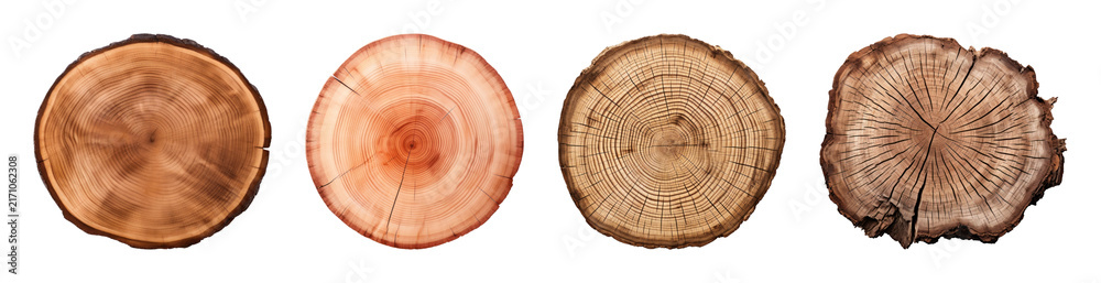 Obraz premium PNG Set of tree ring wood slices isolated on transparent background