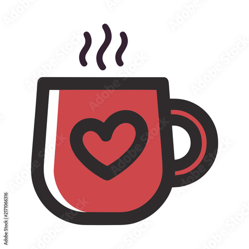 Foto Red mug with heart and steam