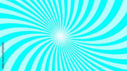 Cyan and light blue spiral sunburst background with radial twisted rays and center glow
