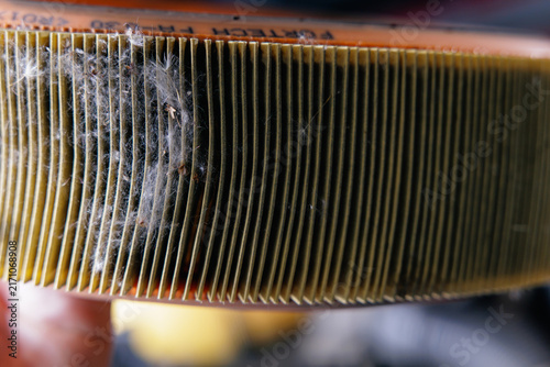 Car air filter clogged with dust in repair workshop
