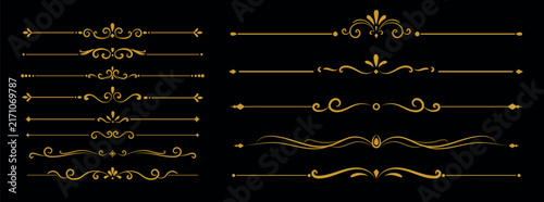 Golden vintage floral divider and ornament vector set featuring elegant decorative flourishes