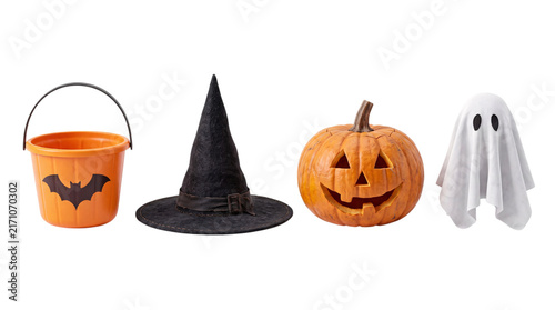 Quadro su tela Halloween candy bucket, witch hat, png on isolated transparent background