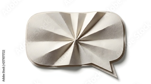 A creative white paper speech bubble with a unique pinched center paper speech form isolated on a clean white background