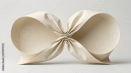 A minimalist studio shot of a pinched center paper speech form showing elegant folds and soft shadows on white background