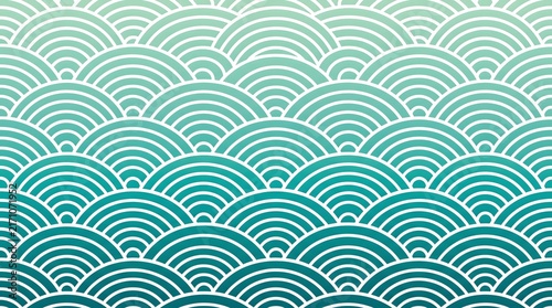 Gradient teal wave pattern background with traditional japanese art style.