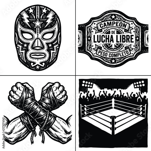 Vintage mexican lucha libre wrestling mask and ring set