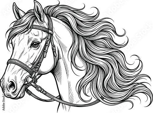 Horse Head Hand Drawn Sketch Line Art Vector Illustration