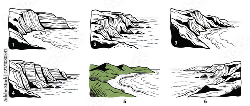 Coastal Cliff Scenes Collection Isolated