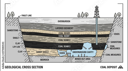 Coal Mining Geological Cross Section Illustration