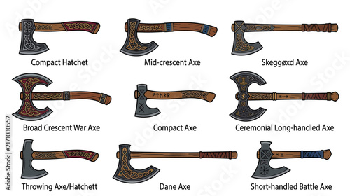 Collection of Historical Axes with Ornate Designs