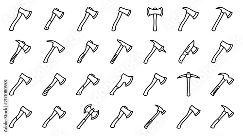 Collection of Axe Icons Isolated on Transparent Background