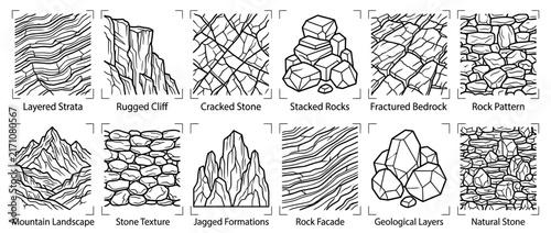 Collection of Isolated Stone Textures and Rock Formations Graphics