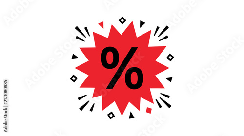 Black Friday discount percent symbol on a red starburst background for sales promotion