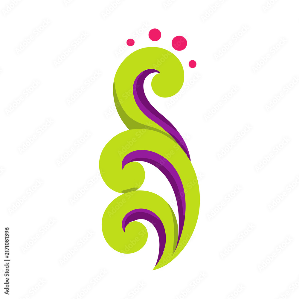 Fototapeta premium Green and purple abstract swirl with pink dots