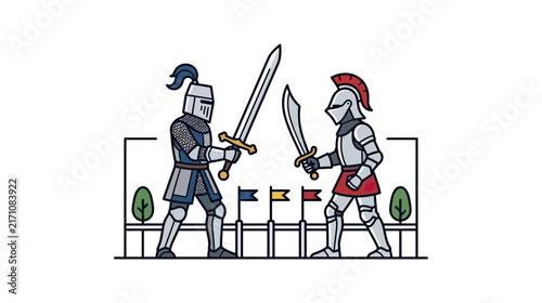 Obraz na płótnie Knights Jousting with Swords on Transparent Background