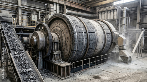 Heavy Industrial Rotating Ball Mill Grinding Ore in Factory Plant