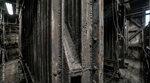 Grimy Industrial Metal Structures inside Old Factory Plant Interior