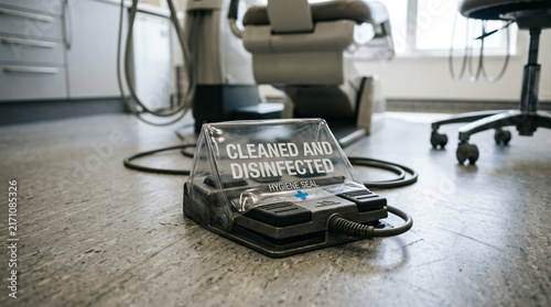 Cleaned and disinfected hygiene seal on dental foot control pedal