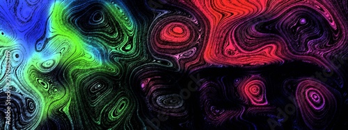 Abstract digital art background featuring vibrant neon colors and swirling liquid patterns creating a dynamic and energetic visual texture effect