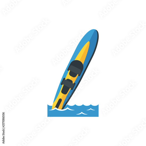 Water Skiing Board Icon - Blue and Yellow Water Ski Equipment
