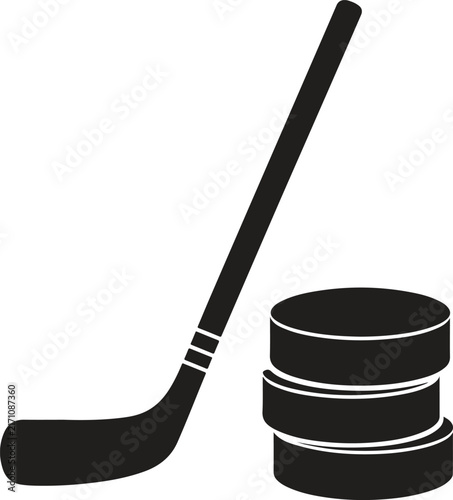 Hockey Puck and Stick Isolated Sports Equipment Silhouette