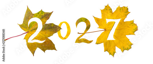 Foto 2027 numbers carved from yellow maple leaves