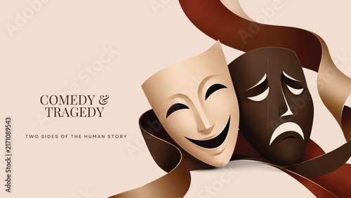 Minimalist Comedy and Tragedy Theater Masks in Brown Abstract Style