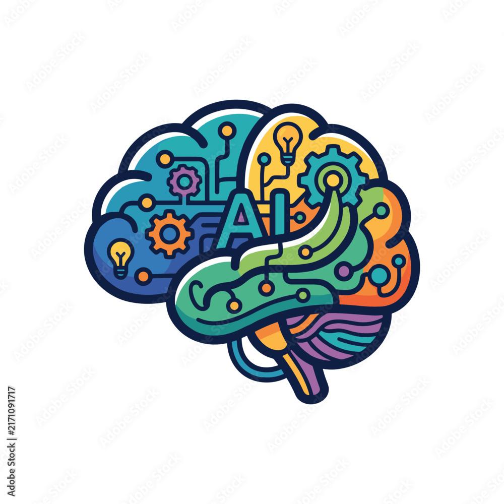 Fototapeta premium Artificial Intelligence Icon Vector AI and Machine Learning Icon Collection with Neural Networks, Robotics, Chatbots, Automation, Data Analytics, Deep Learning and Technology Symbols