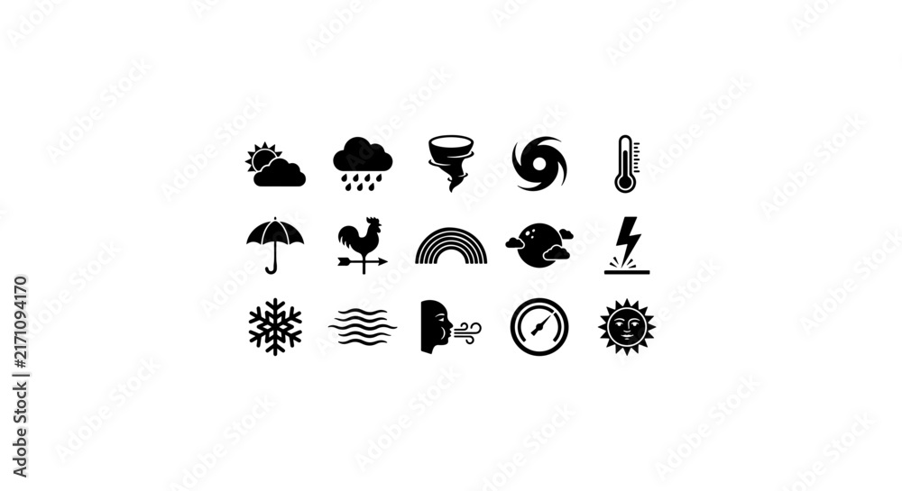 Obraz premium Weather Icons Set, Meteorology Symbols Collection, Climate Forecast Icons, Meteorological Icons
