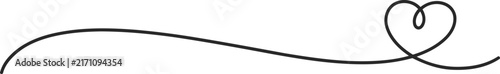 Minimalist hand drawn black line flourish with a heart shape on a white background.
