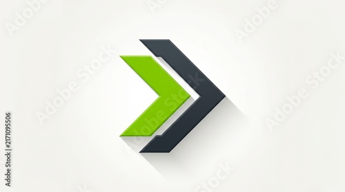 Modern abstract design featuring a green and dark grey arrow suggesting movement and progress.