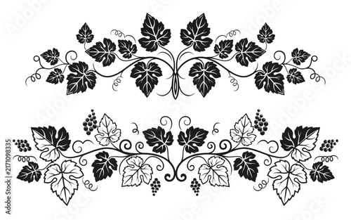 Elegant black and white grapevine leaf decorative border design pattern