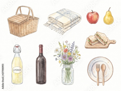  Garden Picnic Collection with Basket, Fruits and Lemonade