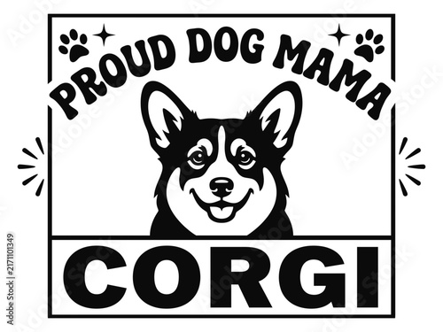 Proud corgi dog mama square portrait badge