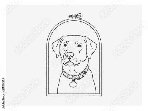 Retriever dog line portrait in narrow frame