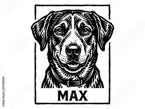 Retriever dog Max hand drawn portrait poster