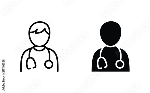 Medical doctor vector icon set with stethoscope in line and glyph styles