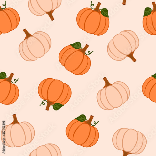 Pumpkin seamless pattern on beige background