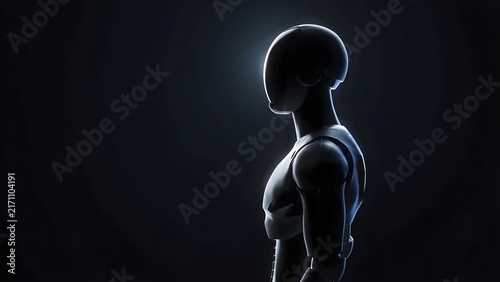 Silhouette of a stylized human mannequin on black background