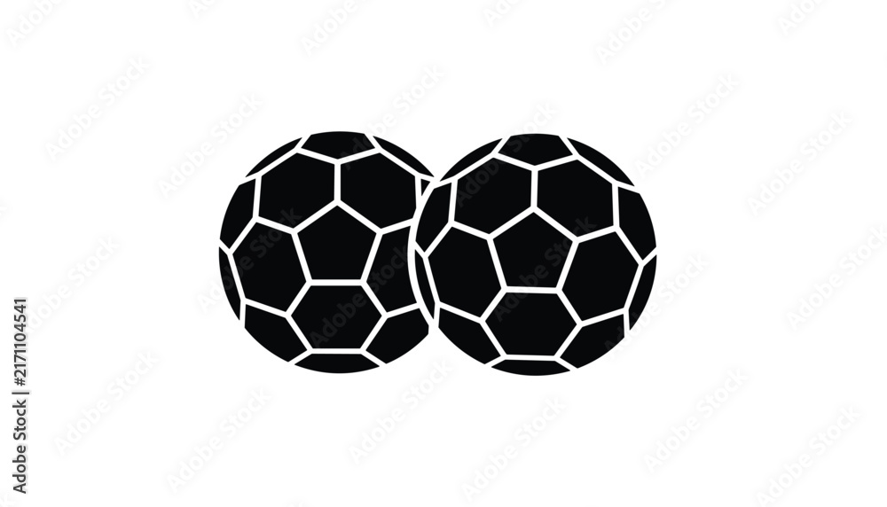Naklejka premium Two overlapping classic black and white soccer balls icon representing sports, competition, and team matches.