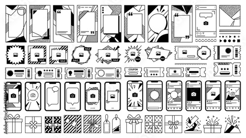 Vector Graphic Elements Collection: Frames, Social Media, Tickets