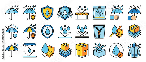 Waterproof Protection Icons Isolated Transparent Background