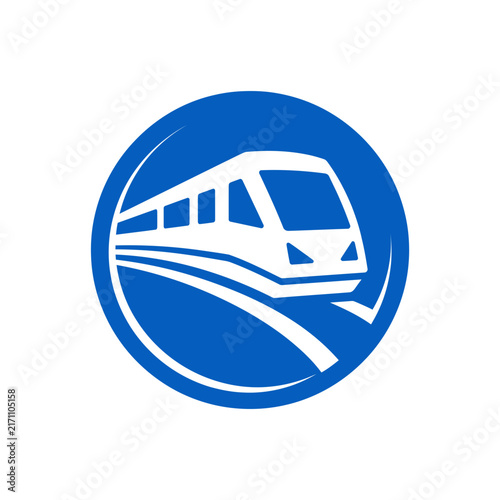 Modern High-Speed Train Logo Design in a Blue Circle for Public Transportation and Urban Transit Services