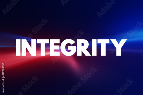 Integrity - the quality of being honest and having strong moral principles, text concept background
