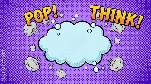 Vibrant comic book style background featuring a blank speech bubble with explosive pop and think text