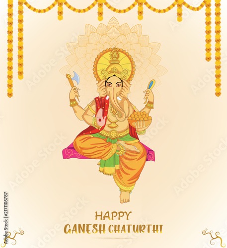 Happy Ganesh Chaturthi festival of India background with Lord Ganpati. Vector illustration